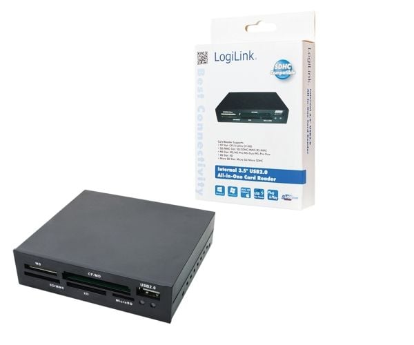 LogiLink Cardreader 3,5“ USB 2.0 All-in-1+USB - Kortleser - alt-i-1 (CF I, CF II, MS, MS PRO, MMC, SD, MS Duo, xD, MS PRO Duo, RS-MMC, microSD, SDH...