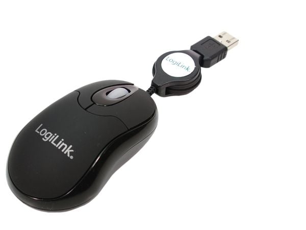 LogiLink Mini with retractable cable - Mus - høyre- og venstrehåndet - optisk - 3 knapper - kablet - USB