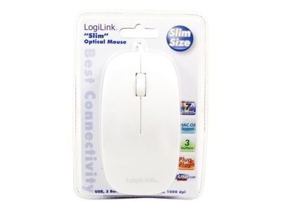 LogiLink Slim - Mus - høyre- og venstrehåndet - optisk - 3 knapper - kablet - USB - hvit