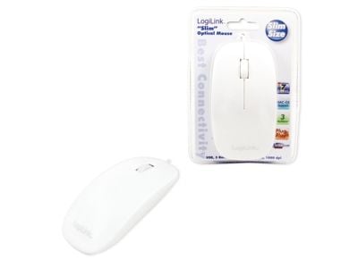 LogiLink Slim - Mus - høyre- og venstrehåndet - optisk - 3 knapper - kablet - USB - hvit