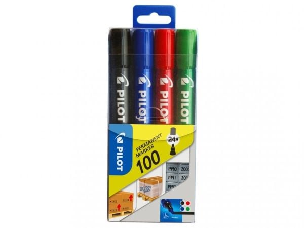 Marker Pilot 100 permanent assorterade färger (set om 4)