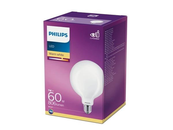Philips - LED-filamentlyspære - form: G120 - mattslipt finish - E27 - 7 W (ekvivalent 60 W) - klasse E - varmt hvitt lys - 2700 K