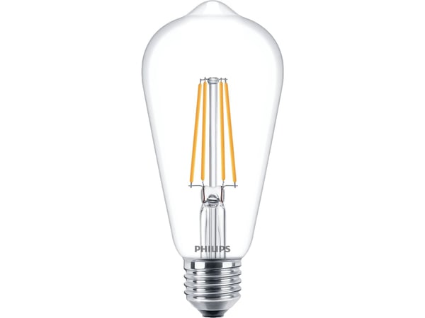 Philips - LED-filamentlyspære - form: ST64 - klar finish - E27 - 7 W (ekvivalent 60 W) - klasse E - varmt hvitt lys - 2700 K