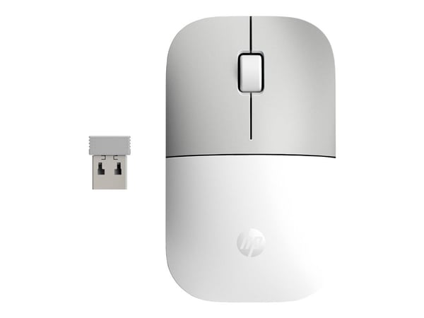 HP Z3700 posliininvalkoinen langaton hiiri, Molempikätinen, Optinen, Langaton RF, 1200 DPI, Hopea, Valkoinen