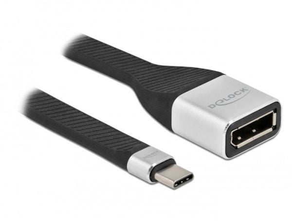 Delock - DisplayPort-adapter - USB-C (hann) til DisplayPort (hunn) - Displayport 1.2/Thunderbolt 3 - 14 cm - flat, støtte for 4K 60 Hz (3840 x 2160...