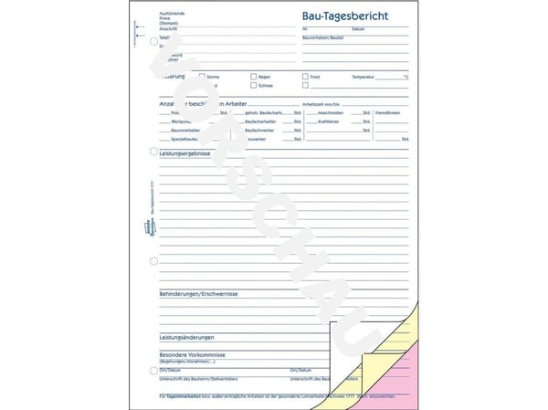 Avery Zweckform - Byggedagbok - 40 ark - A4 (210 x 297 mm) - triplikat - karbonfri