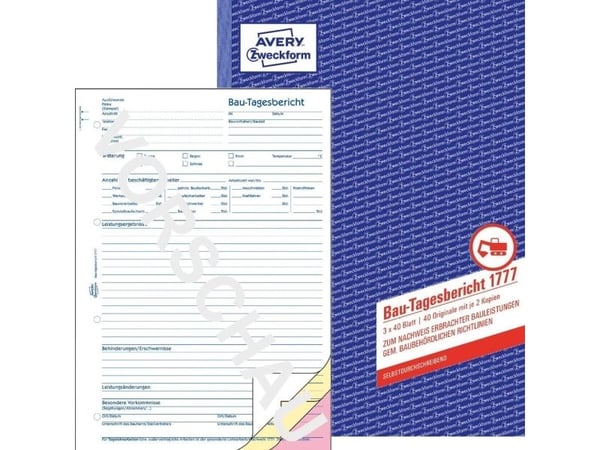 Avery Zweckform - Byggedagbok - 40 ark - A4 (210 x 297 mm) - triplikat - karbonfri
