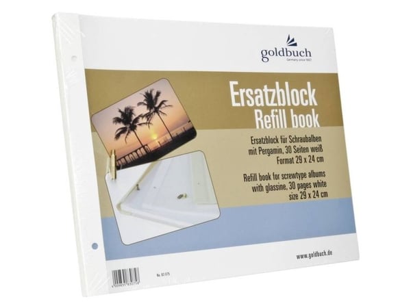 Goldbuch erstatningsblokk 29x24 30 sider hvit + skruer 83075 290 mm x 15 mm