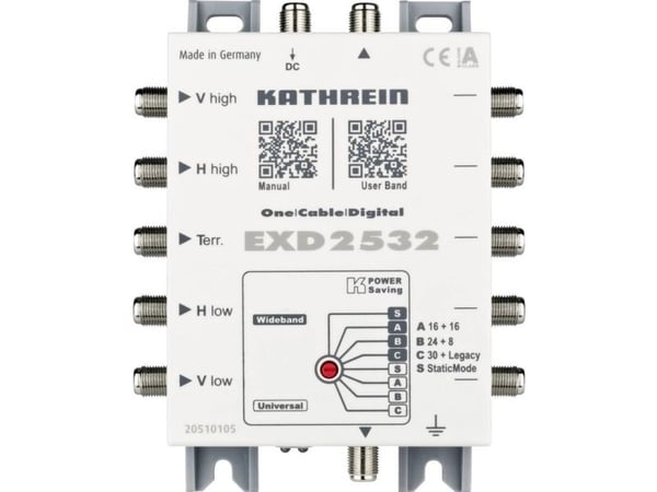 Kathrein EXD 2532, 5 innganger, 32 utganger, 300 - 2350 MHz, 5 - 862 MHz, 1,5 dB, 3 dB