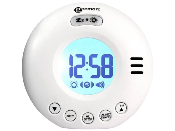 Geemarc Wake'n'Shake Voyager reise vekkerklokke + vibrasjon V2 hvit (3521350009460)