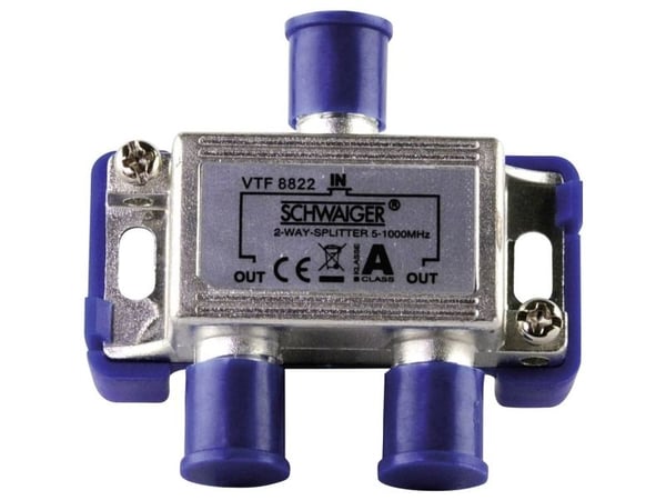 Schwaiger VTF8822 241, Kaapelin jakaja, 5 - 1000 MHz, Hopea, Alumiini, 1 kpl, 55 mm