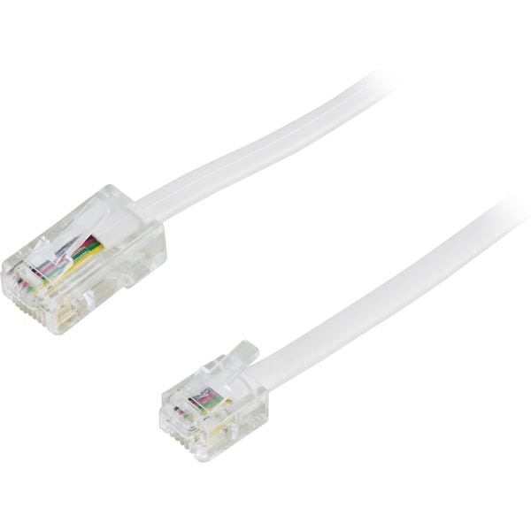Deltaco Modulaarikaapeli, 8P4C(RJ45) > 6P4C(RJ11), 1m, valkoinen, 1 m, RJ-45, RJ-11, Uros, Uros, Valkoinen