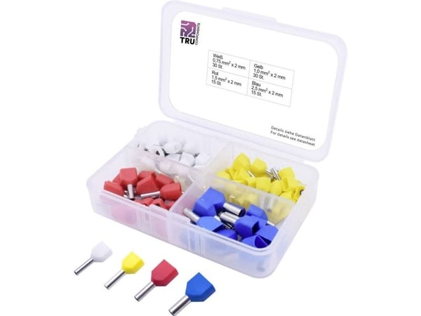 TRU COMPONENTS T1903C021 Kaapelisortimentti 0,75 mm², 1 mm², 1,50 mm², 2,50 mm² Delvist isoleret Hvid, Gul, Rød, Blå 90 stk