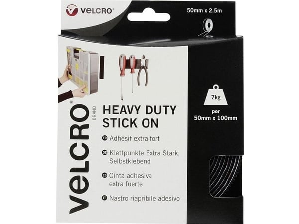 Velcro VEL-EC60245, Svart, 50 mm, 2,5 m, 1 styck, Låda