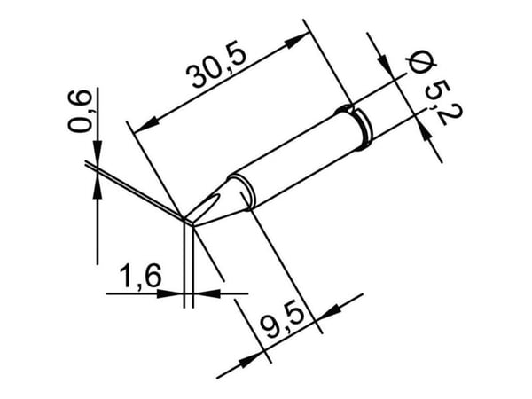 Spiss ERSADUR, 1,6 mm/0,063 in til ERSA loddekolbe