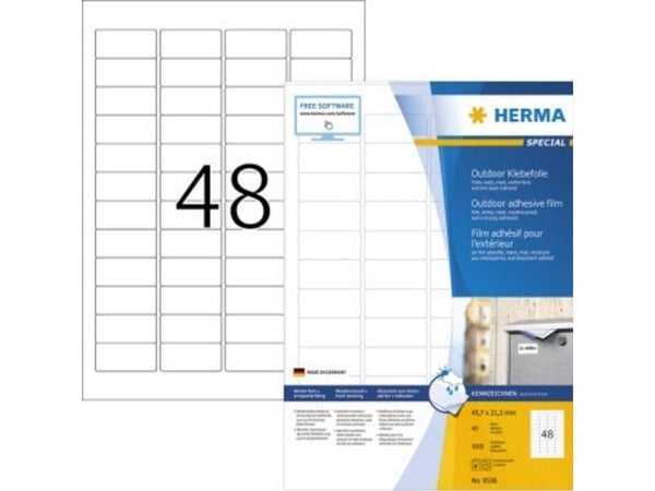 HERMA 9536, Hvit, Rektangel, A4, Universell, Polyethylen, Matte