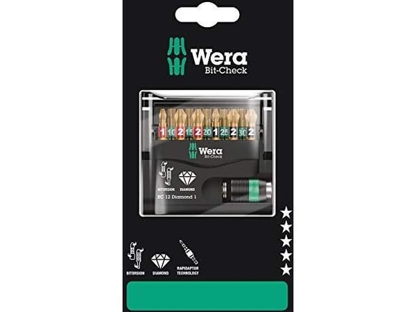 Wera 05136392001, 11 stykker, Phillips,Pozidriv,Torx Plus, PH 1,PH 2, PZ 1,PZ 2, TX10,TX15,TX20,TX25,TX30, 2,5 cm