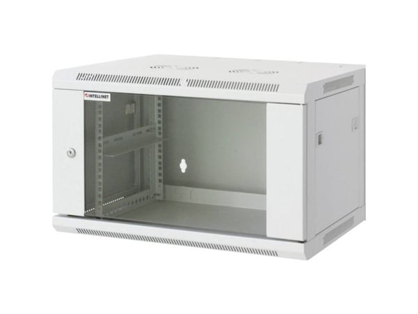 Intellinet Network Cabinet, Wall Mount (Standard), 6U, Usable Depth 350mm/Width 540mm, Grey, Assembled, Max 60kg, Metal & Glass Door, Back Panel, R...