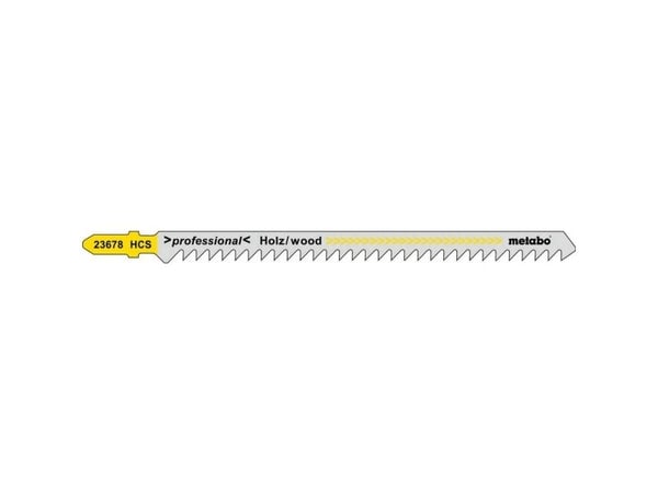 Metabo 623678000, Stikksagblad, Sponplate, Fibre board, Løvtre, Mykt tre, High Carbon Steel (HCS), Svart, Gult, 12,6 cm, 1,25 mm