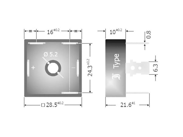 Diotec DB25-08 Siltatasasuuntaaja D-63 800 V 25 A Kolmivaiheinen