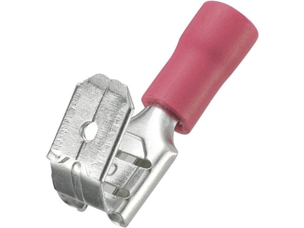 TRU COMPONENTS 1572129 Fladstik-kabelsko Med forgrening Stikbredde: 6.4 mm Stiktykkelse: 0.8 mm 180 ° Delvist isoleret Rød 50 stk