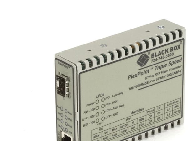 Black Box LMC1017A-SFP, 1000 Mbit/s, 1000Base-X, 100Base-TX, 10Base-T, Gigabit Ethernet, 10,100,1000 Mbit/s, Grå, SFP