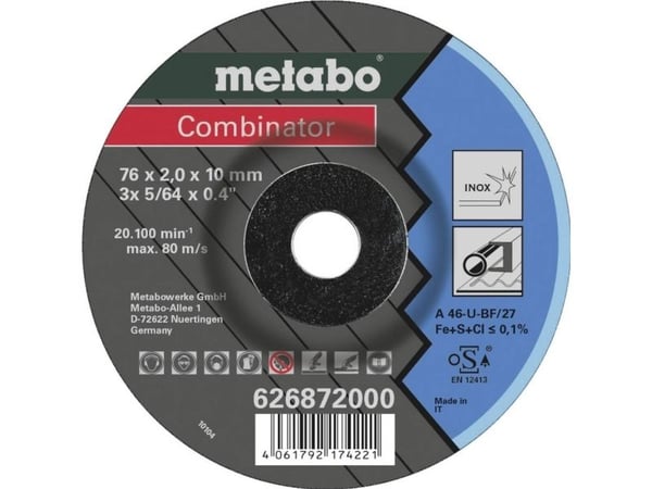 Metabo 626872000, Kutteskive, Flatt senter, Rustfritt stål, Metabo, 1 cm, 7,6 cm