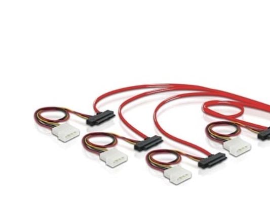 Delock - SAS intern kabel - 4-spors - 36-pins 4i Mini MultiLane (hann) til 4-pin intern strøm, 29-pins intern SAS (SFF-8482) - 50 cm