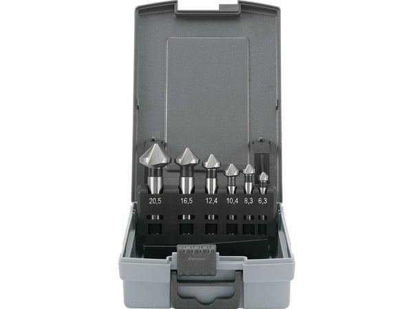 TOOLCRAFT 1614138 Set med koniska fräsar 6 delar 6,3 mm, 8,3 mm, 10,4 mm, 12,4 mm, 16,5 mm, 20,5 mm HSS Cylinderskaft 1 st