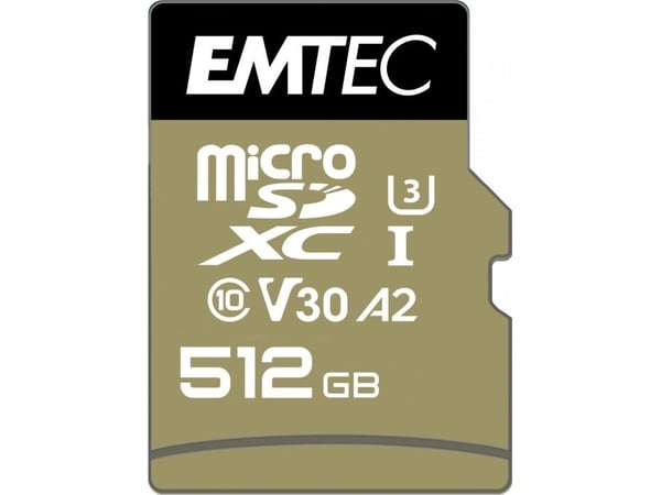 EMTEC SpeedIN' PRO - Flashminnekort (SD-adapter inkludert) - 512 GB - A2 / Video Class V30 / UHS-I U3 / Class10 - 670x - microSDXC UHS-I