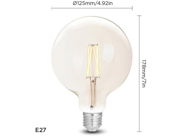 WiZ smart LED-pære hvit klar G125 E27 dimbar, 6,5W-60W