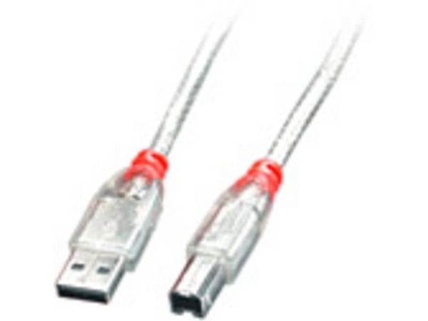 Lindy 41753, 2 m, USB A, USB B, USB 2.0, 0,48 Gbit/s, Gjennomsiktig