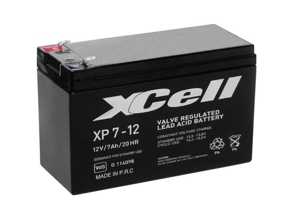 XCell XP712F2 blybatteri 12 V 7 Ah blyfleece (B x H x D) 151 x 94 x 65 mm flatstikk 6,35 mm vedlikeholdsfritt, VDS-sertifisert