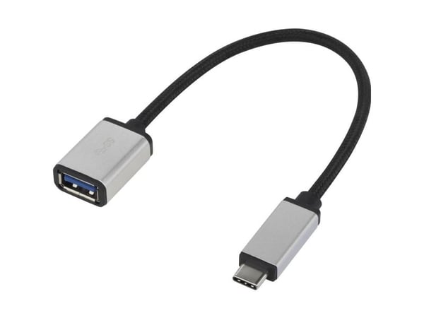 Renkforce RF-4888284, 0,15 m, USB C, USB A, USB 3.2 Gen 1 (3.1 Gen 1), Svart, Sølv