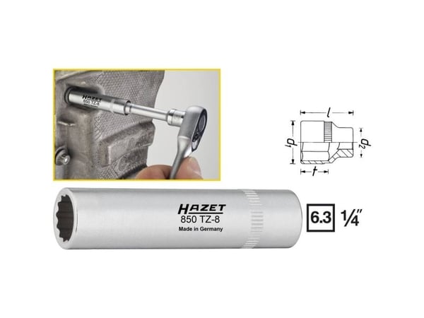 HAZET 850TZ-8, Stikkontakt, 1/4", Metrisk, 1 hoder, 8 mm, 1,22 cm