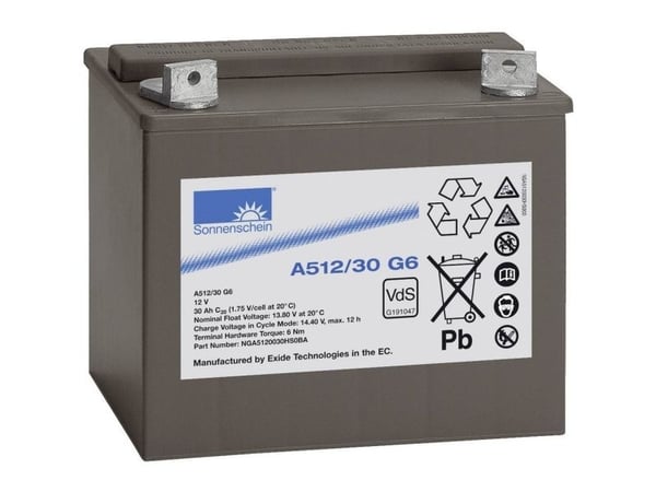 GNB Sonnenschein A512/30 G6 Blybatteri 12 V 30 Ah Bly-gel (B x H x D) 197 x 180 x 132 mm M6-skrueforbindelse Vedlikeholdsfritt, VDS-sertifisert