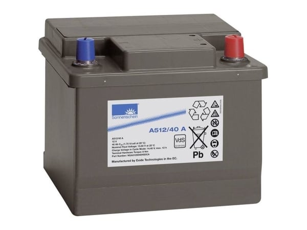 GNB Sonnenschein A512/40 blybatteri 12 V 40 Ah blygel 210 x 175 x 175 mm konuspol vedlikeholdsfritt VDS