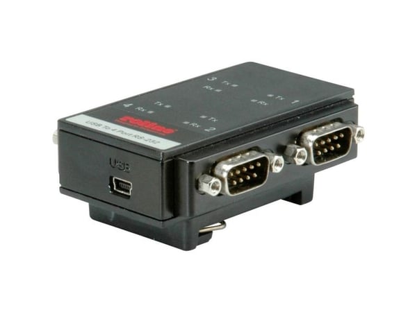 ROLINE USB 2.0 to RS232 Adapter, for DIN Rail 4 Ports, Sort