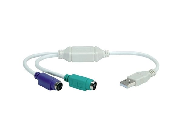 VALUE USB to 2x PS/2, 0,3 m, 2x 6-p Mini-DIN, USB A, Hankjønn, Hunkjønn, Grå