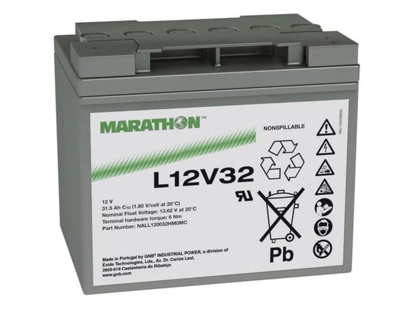 GNB Marathon L12V32 blybatteri 12 V 31,5 Ah blyfleece (B x H x T) 198 x 175 x 168 mm M6 skrutilkobling vedlikeholdsfritt
