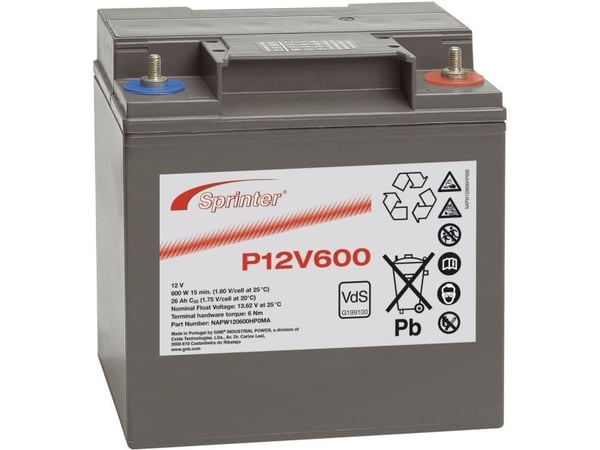 GNB Sprinter P12V600 blybatteri 12 V 24 Ah blyfleece (B x H x T) 169 x 175 x 128 mm M6 skrutilkobling vedlikeholdsfritt VDS-sertifisert
