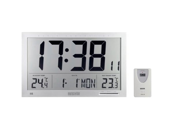 Eurochron EFWU Jumbo 102 Radio Wall Clock 370 mm x 230 mm x 30 mm Silver
