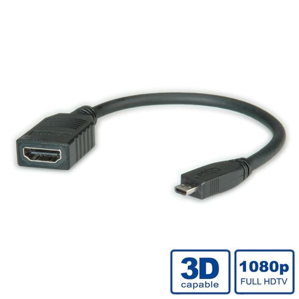 ROLINE 11.04.5584, 0,15 m, HDMI-tyyppi A (vakio), HDMI-tyyppi D (mikro), 1920 x 1080 pikseliä, Musta