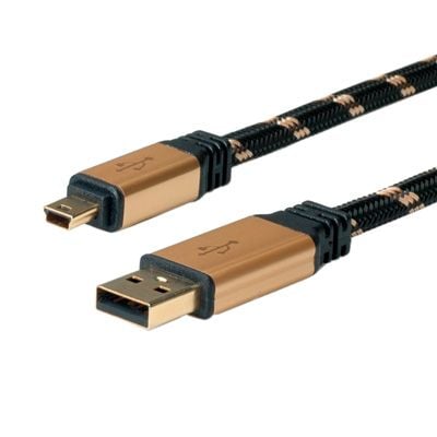ROLINE 11.02.8822, 1,8 m, USB A, Mini-USB B, USB 2.0, Hankjønn/hankjønn, Sort, Gull