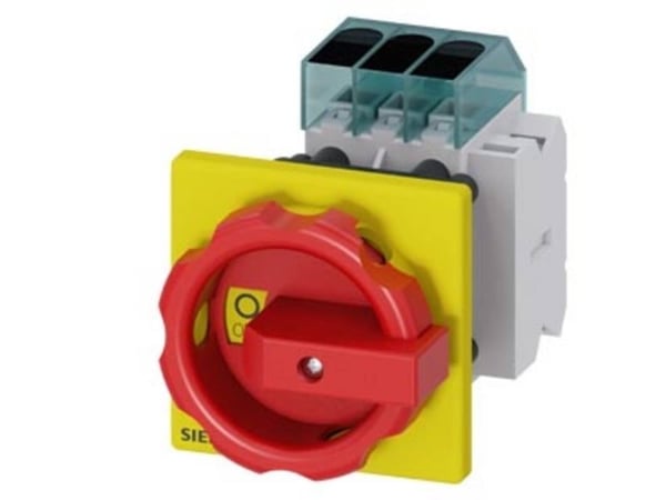Siemensin kuormakytkin, punainen, keltainen, 3-napainen, 16 mm², 63 A, 1 sulkeva kosketin, 1 avaava kosketin, 690 V/AC, 3LD34541TK53, 3P, IP65, 60 ...