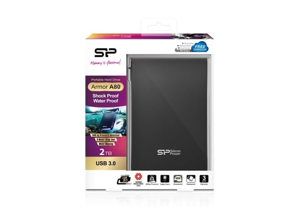 SILICON POWER Armor A80 - Harddisk - 2 TB - ekstern (bærbar) - 2.5" - USB 3.0 - svart