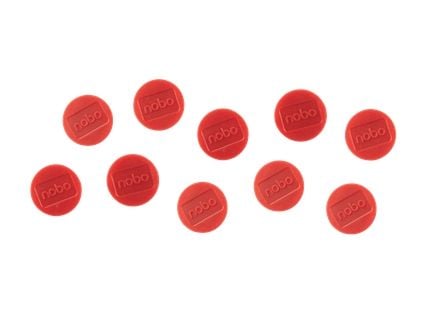 Nobo Magnetiska Whiteboardmagneter 10-Pack 38 mm Färgade Magneter, Magnet för skrivtavla, Röd, 38 mm, 190 mm, 20 mm, 250 g