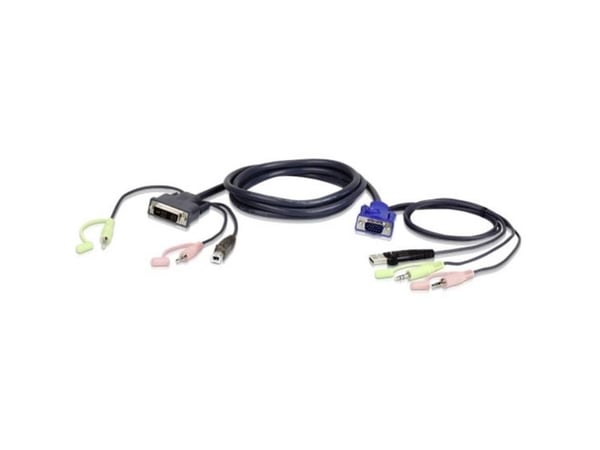 ATEN 2L-7DX2U - Kabel för tangentbord/mus/video/ljud - USB, HD-15 (VGA), mini-phone stereo 3.5 mm (hane) till mini-phone stereo 3.5 mm, USB typ B, ...