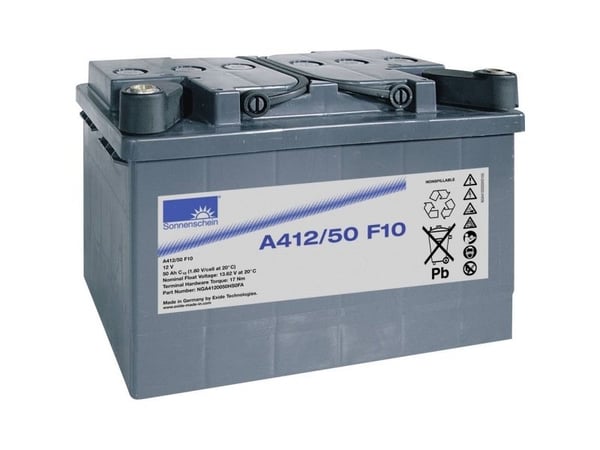 GNB Sonnenschein A412/50 F10 blybatteri 12 V 50 Ah blygel (B x H x T) 278 x 196 x 175 mm M10 skrutilkobling vedlikeholdsfritt