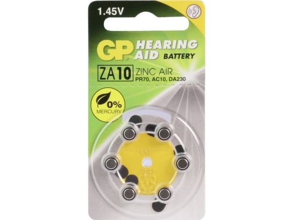 GP Batteries Hearing Aid ZA10, Engangsbatteri, PR70, Zink-luft, 1,4 V, 6 stykker, 3,6 mm